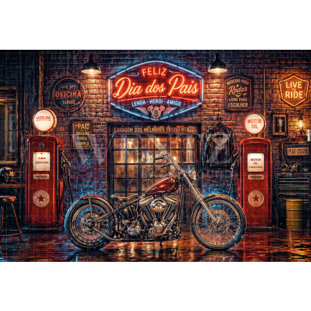 Fundo Fotográfico em Tecido Oficina de Motos Dia dos Pais / Backdrop 8368