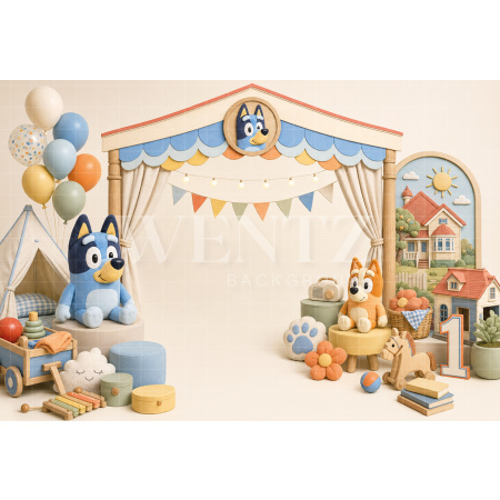 Fundo Fotográfico em Tecido Smash The Cake Bluey / Backdrop 8806