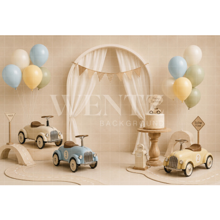 Fundo Fotográfico em Tecido Smash The Cake Carros / Backdrop 8694