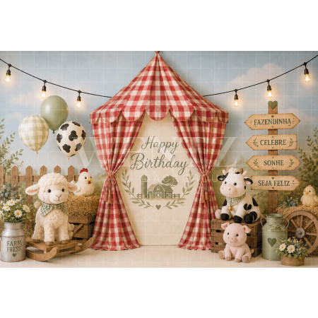 Fundo Fotográfico em Tecido Smash The Cake Fazendinha / Backdrop 8722