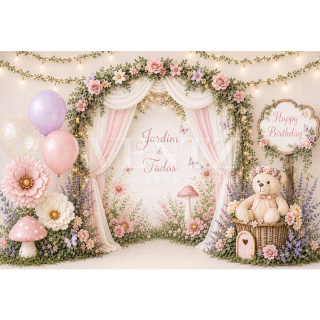 Fundo Fotográfico em Tecido Smash The Cake Jardim das Fadas / Backdrop 8763