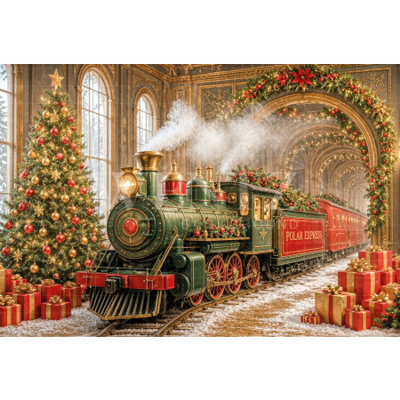 Fundo Fotográfico em Tecido Trem de Natal / Backdrop 8537