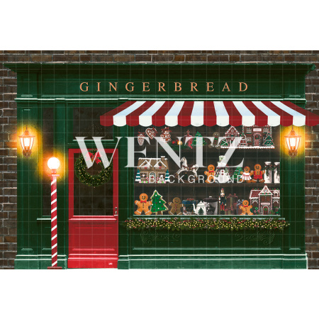 Fundo Fotográfico em Tecido Loja Gingerbread de Natal / Backdrop 2312