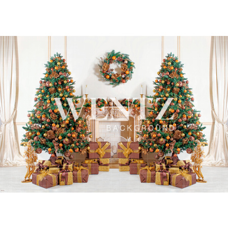 Fundo Fotográfico em Tecido Sala de Natal Dourada / Backdrop 2331