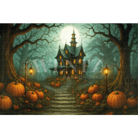 Fundo Fotográfico em Tecido Castelo de Halloween / Backdrop 7661