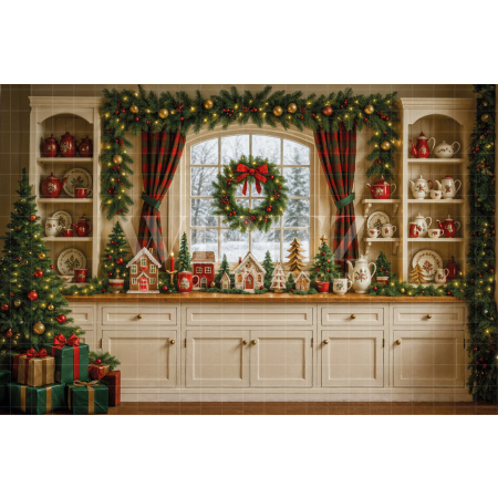 Fundo Fotográfico em Tecido Cozinha de Natal / Backdrop 7609
