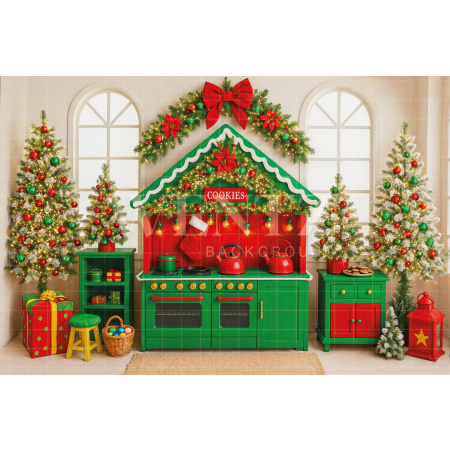 Fundo Fotográfico em Tecido Cozinha de Natal / Backdrop 7705