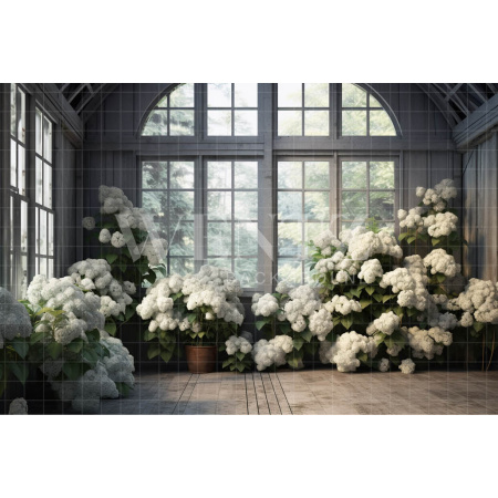 Fundo Fotográfico em Tecido Estufa de Hortênsias Brancas / Backdrop 3634