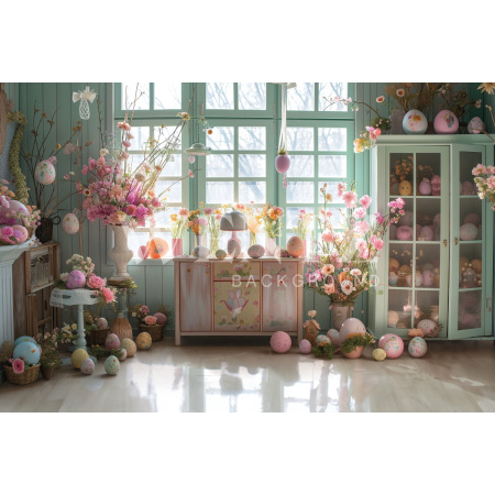 Fundo Fotográfico em Tecido Cenário de Páscoa com Flores / Backdrop 5509