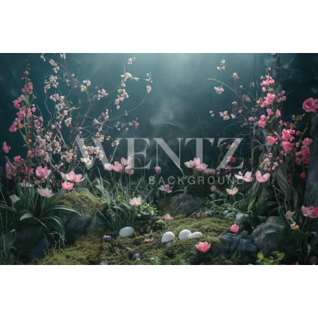 Fundo Fotográfico em Tecido Cenário de Páscoa com Flores / Backdrop 5534